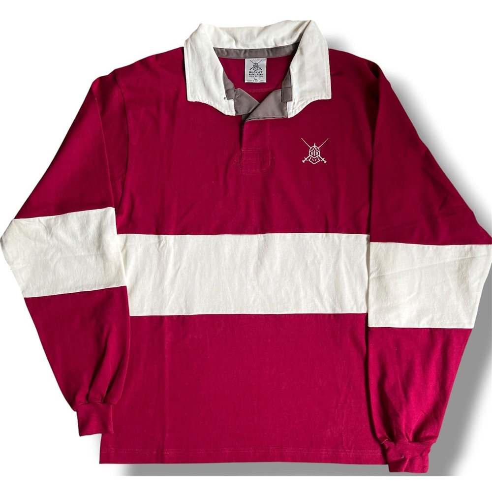 Ruck-It Rugby Wear Mens Large Maroon White Colorblock Long Sleeve Cotton Shirt